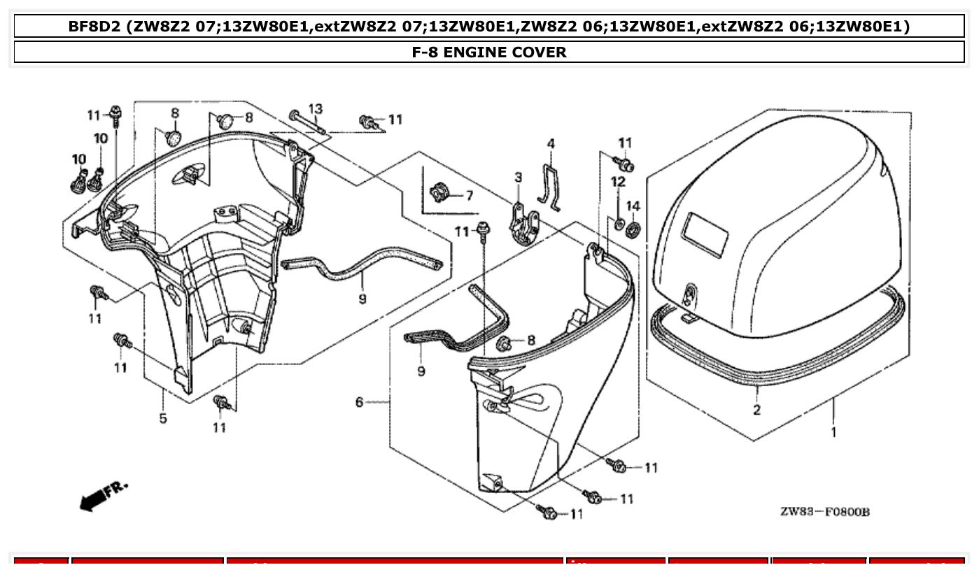 Honda BF8D2 ENGINE COVER parts diagram
