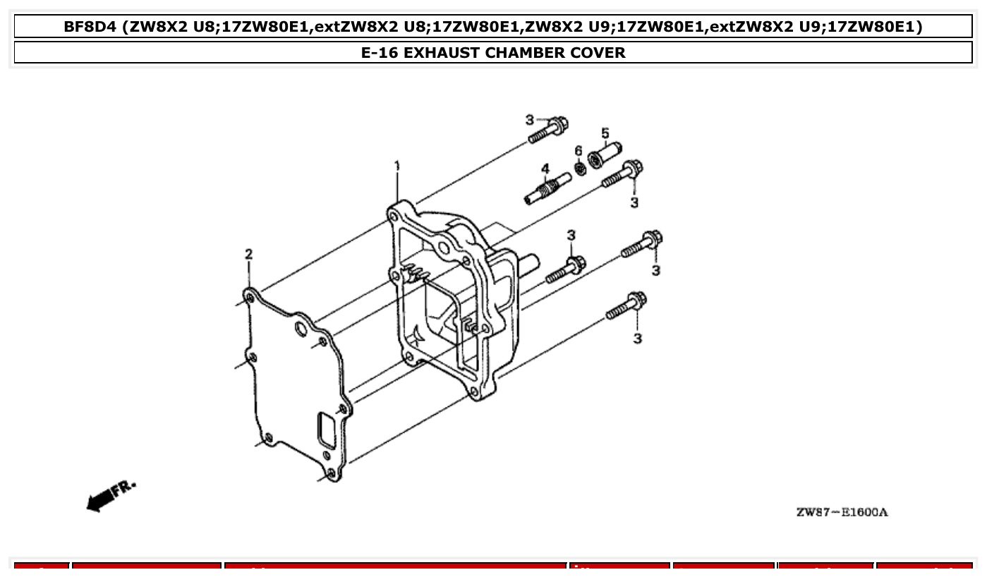 Honda BF8D4 EXHAUST CHAMBER COVER parts diagram
