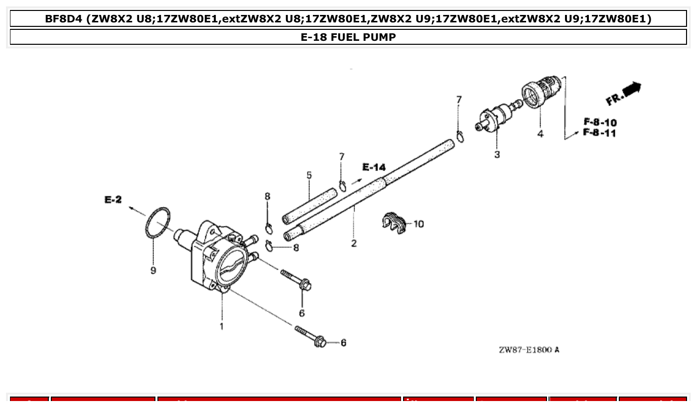 Honda BF8D4 FUEL PUMP parts diagram