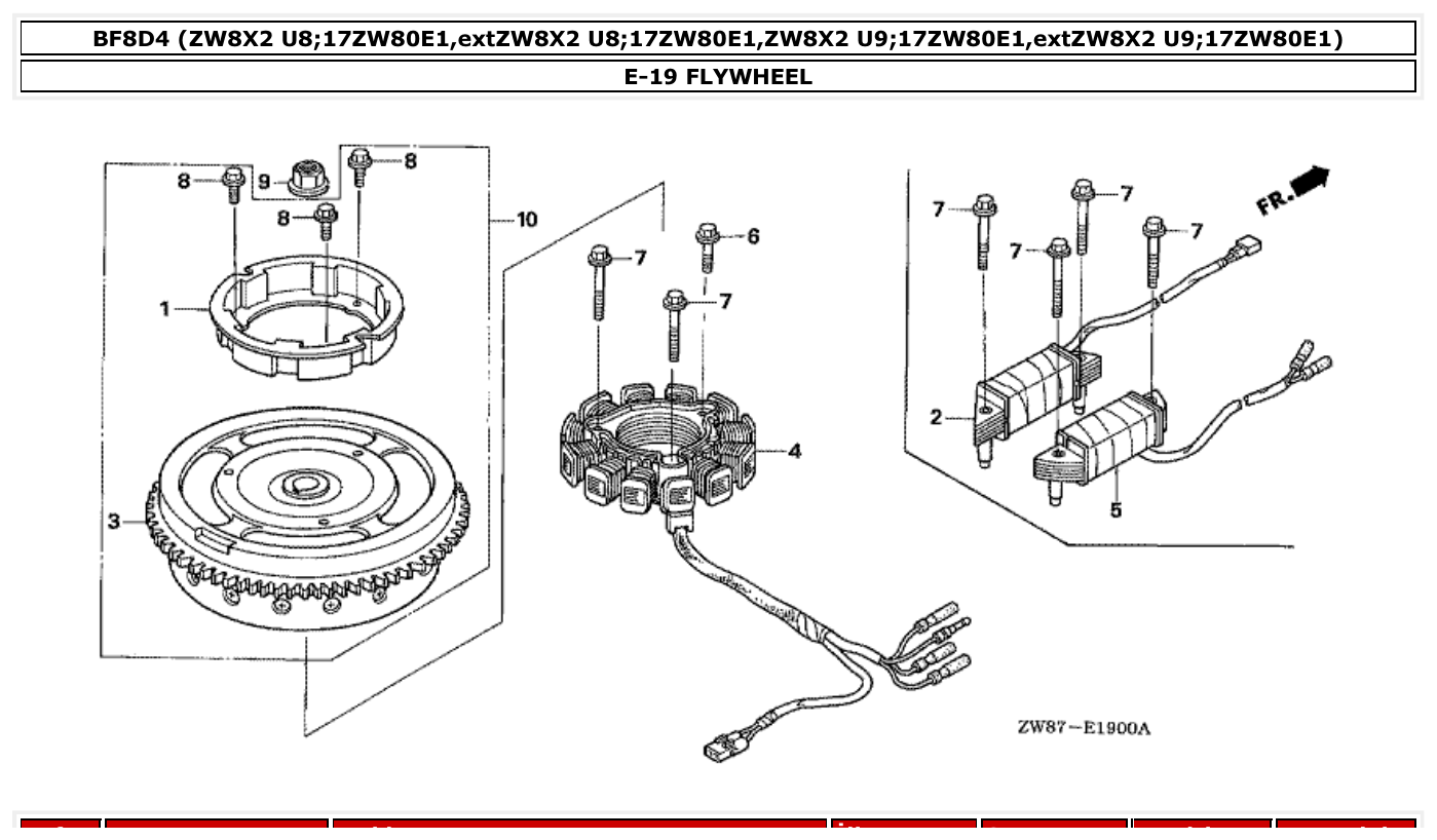 Honda BF8D4 FLYWHEEL parts diagram