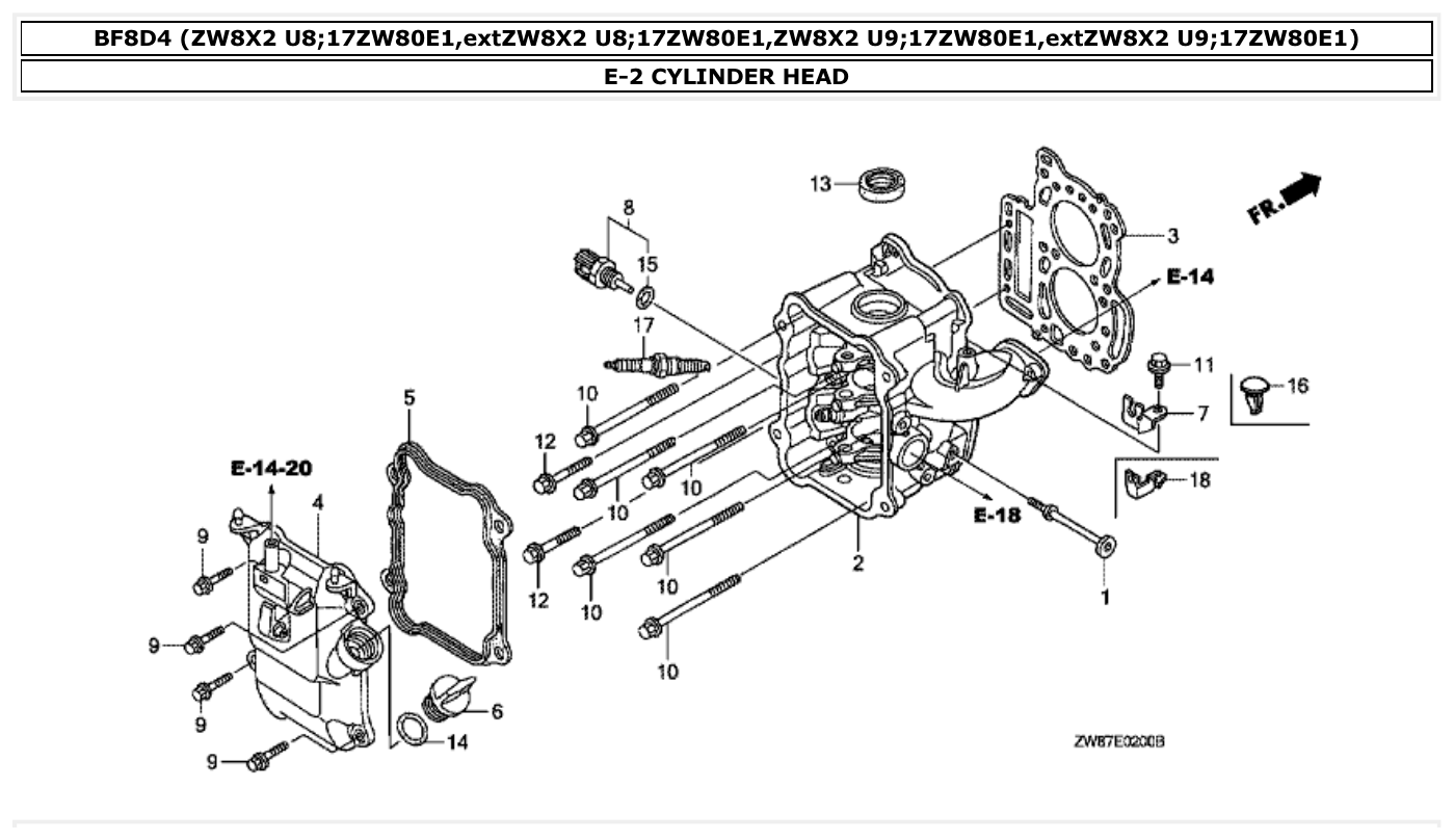 Honda BF8D4 CYLINDER HEAD parts diagram