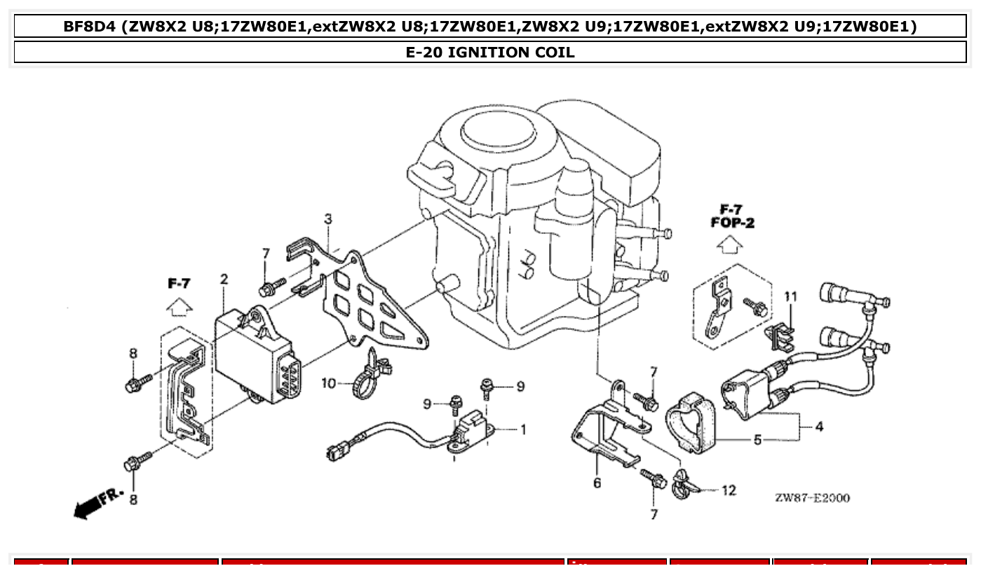 Honda BF8D4 IGNITION COIL parts diagram