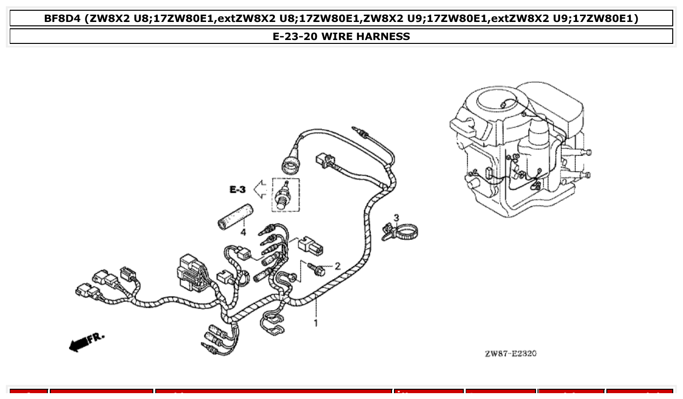 Honda BF8D4 WIRE HARNESS parts diagram