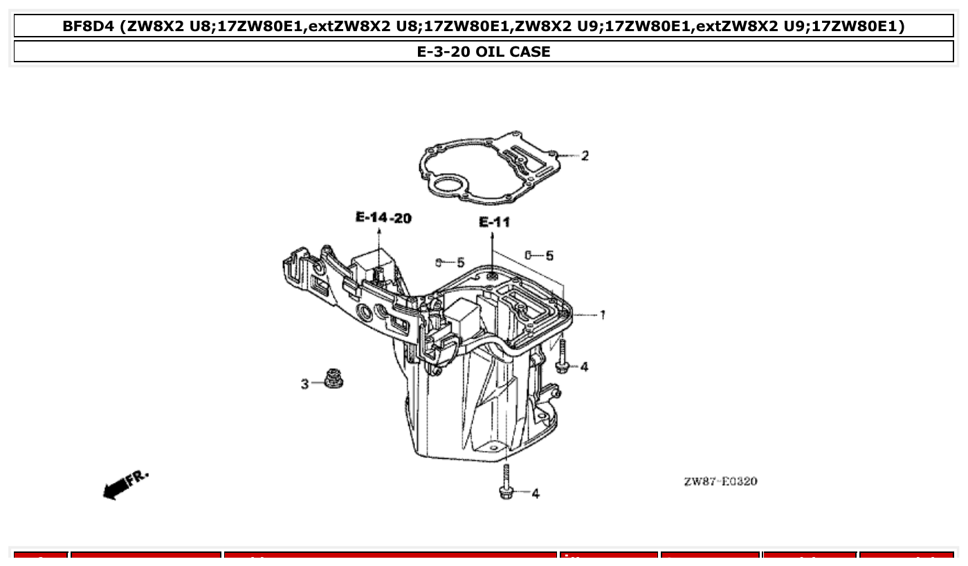Honda BF8D4 OIL CASE parts diagram