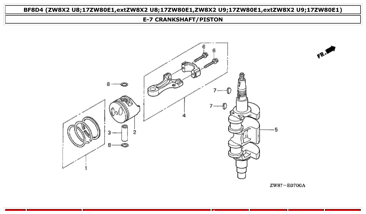 Honda BF8D4 CRANKSHAFT/PISTON parts diagram
