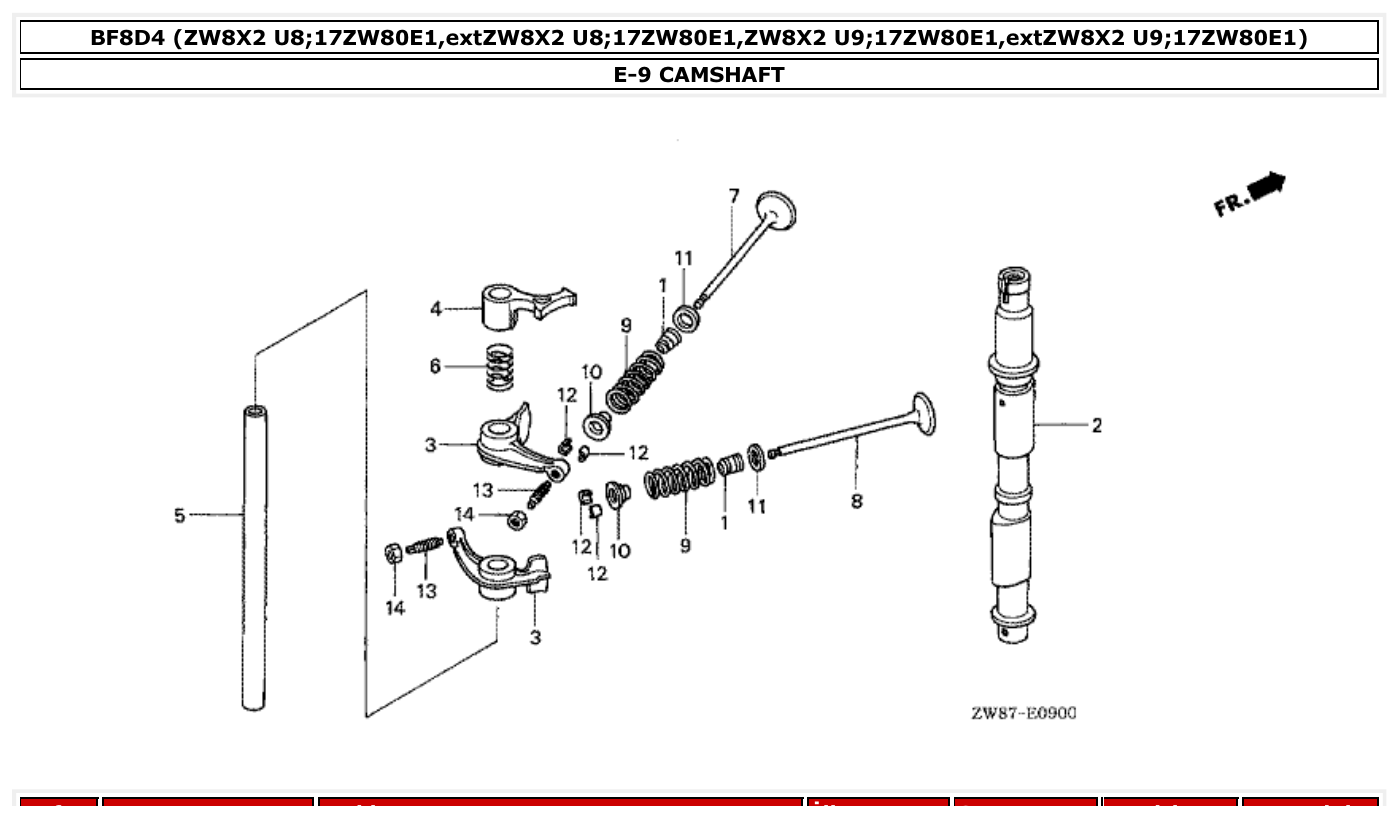 Honda BF8D4 CAMSHAFT parts diagram