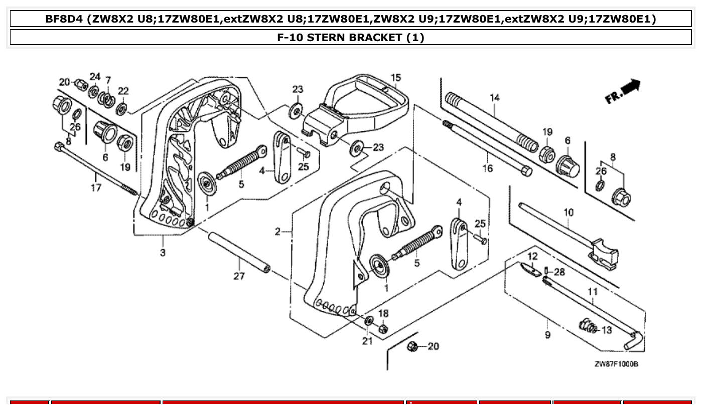 Honda BF8D4 STERN BRACKET (1) parts diagram