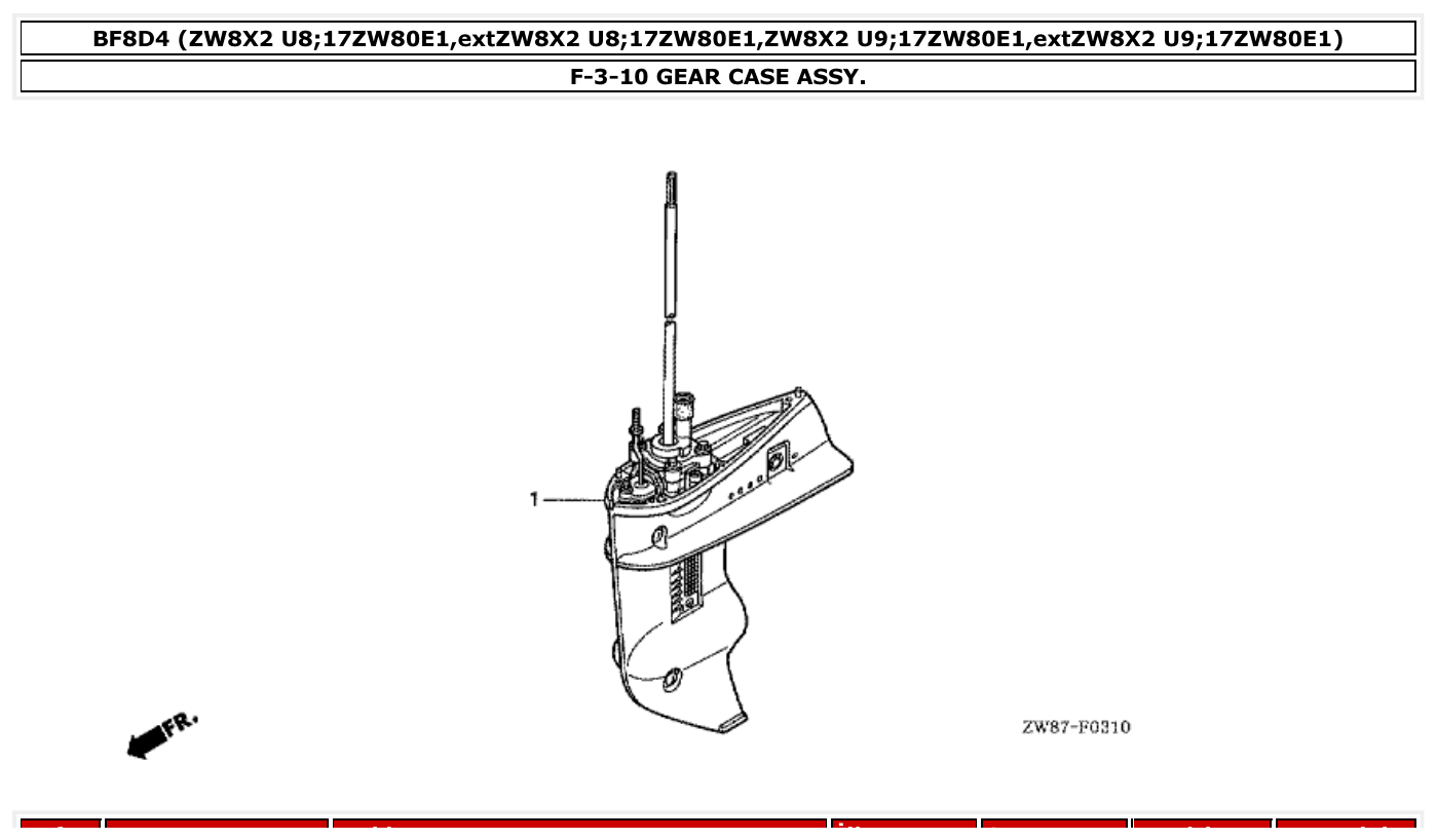Honda BF8D4 GEAR CASE ASSY. parts diagram