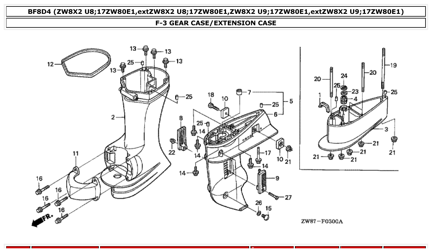 Honda BF8D4 GEAR CASE/EXTENSION CASE parts diagram