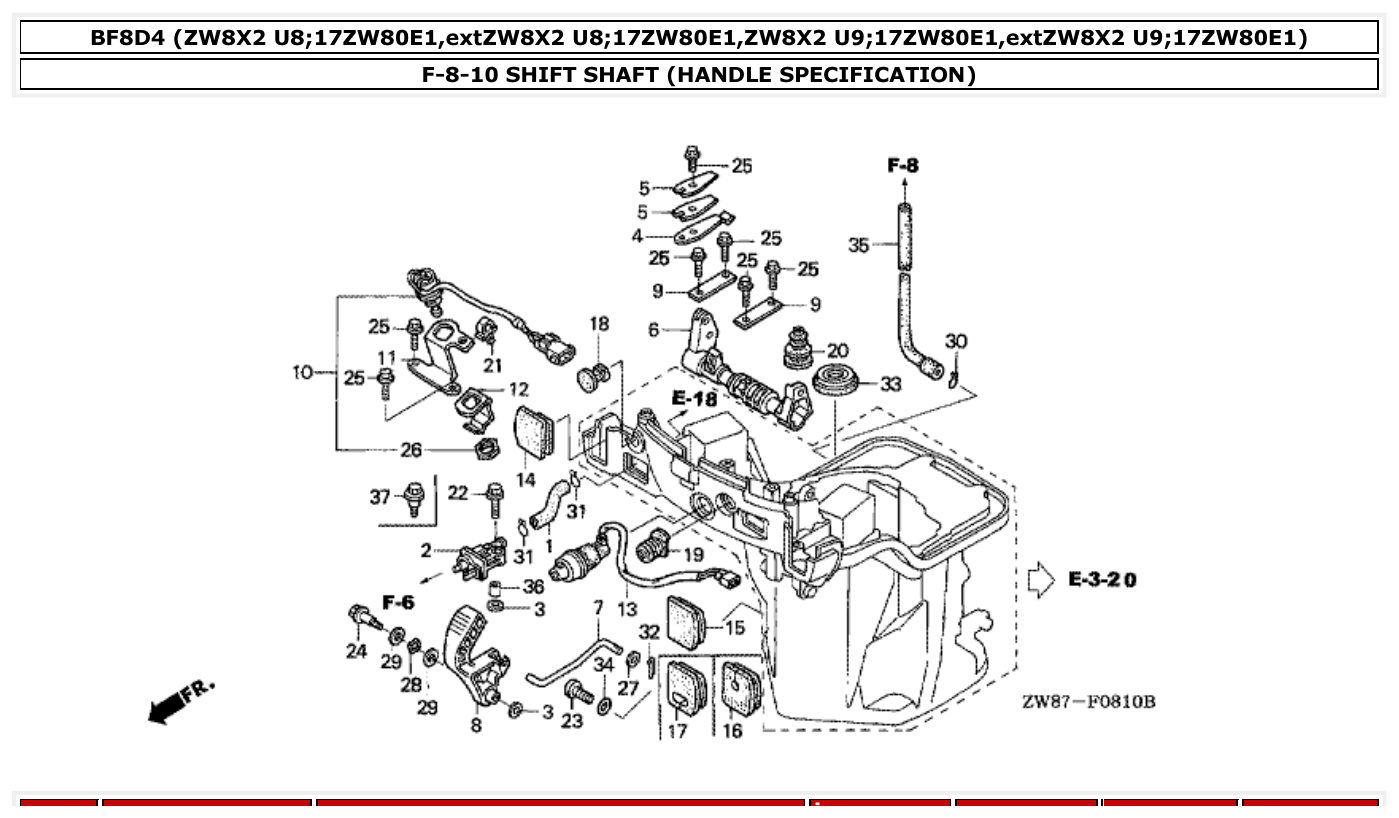Honda BF8D4 SHIFT SHAFT (HANDLE SPECIFICATION) parts diagram