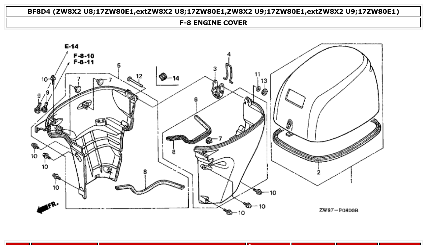 Honda BF8D4 ENGINE COVER parts diagram
