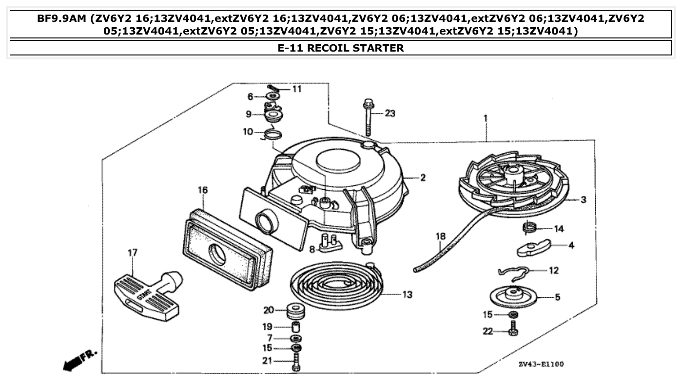 Honda BF9.9AM RECOIL STARTER parts diagram