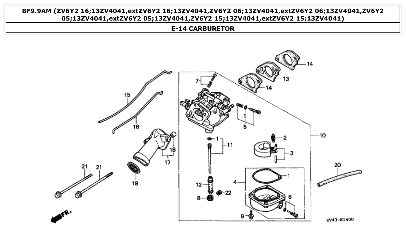 Honda BF9.9AM CARBURETOR parts diagram