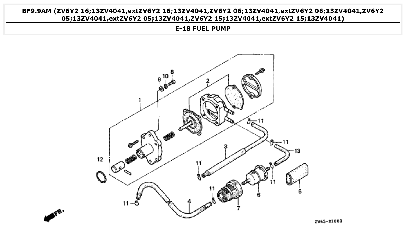 Honda BF9.9AM FUEL PUMP parts diagram