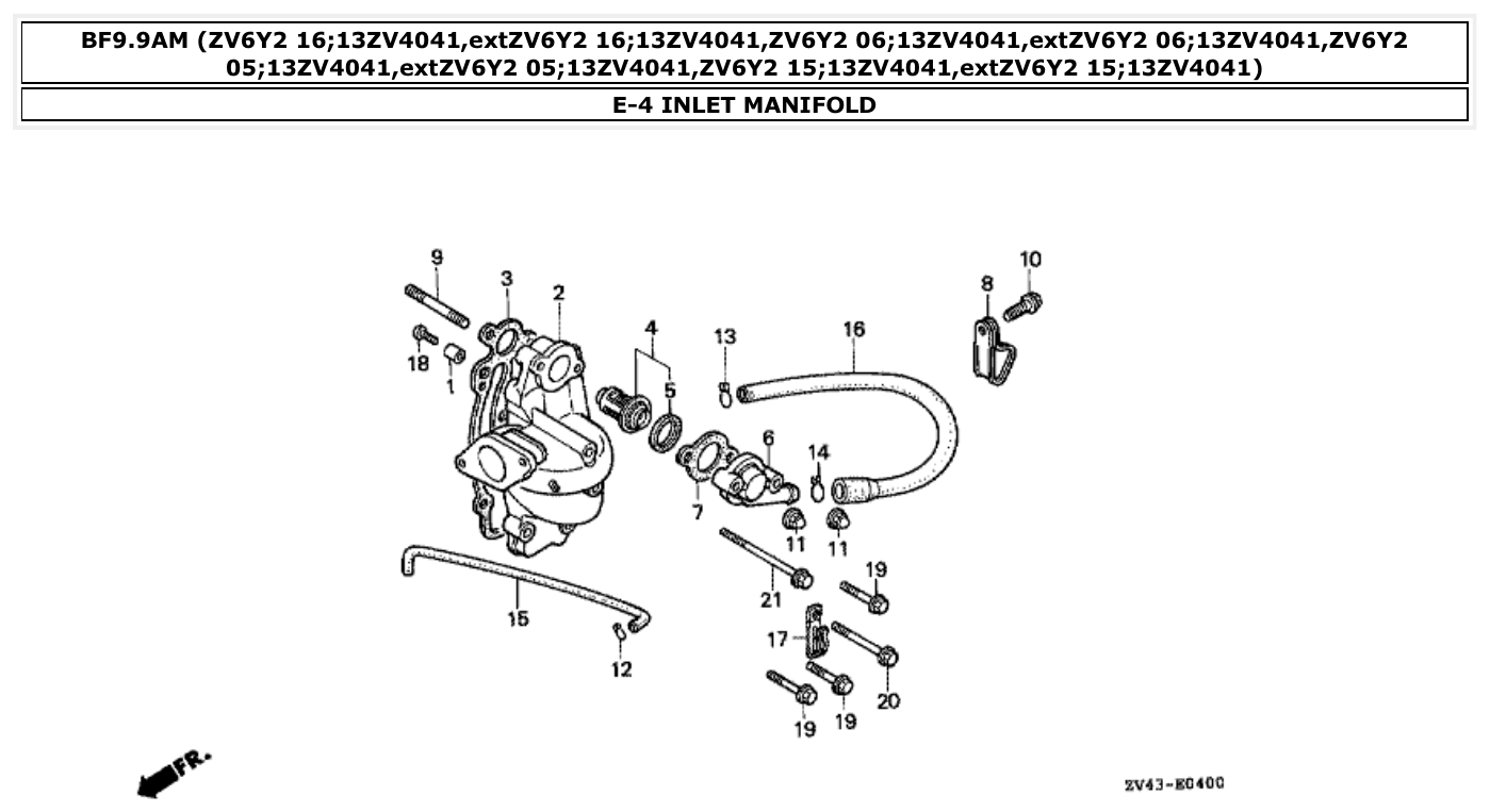 Honda BF9.9AM INLET MANIFOLD parts diagram