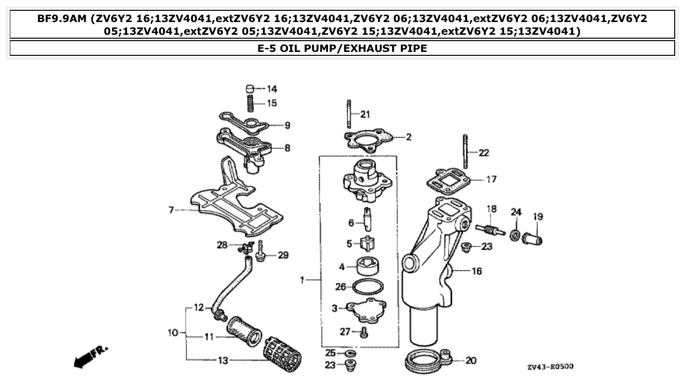 Honda BF9.9AM OIL PUMP/EXHAUST PIPE parts diagram