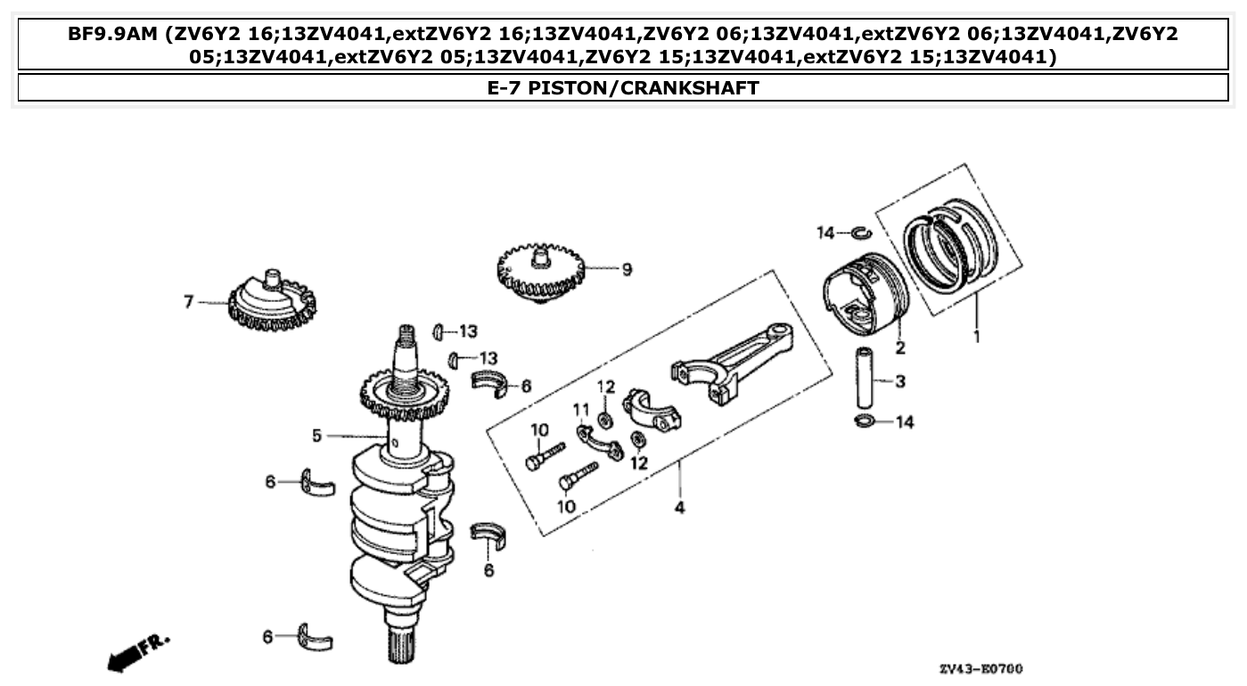 Honda BF9.9AM PISTON/CRANKSHAFT parts diagram