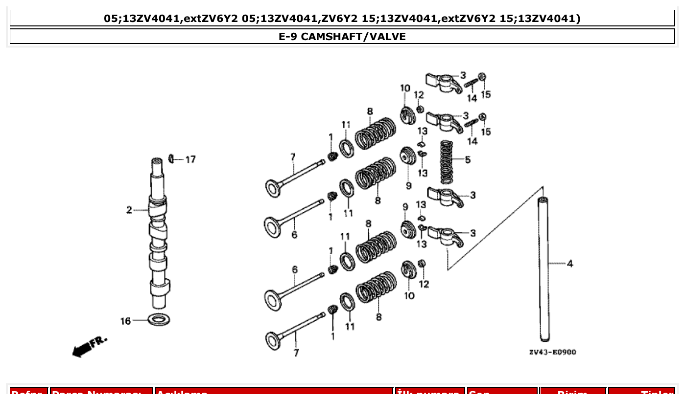 Honda BF9.9AM CAMSHAFT/VALVE parts diagram