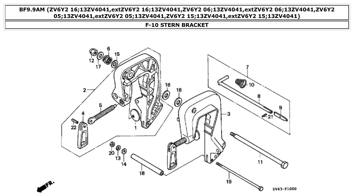 Honda BF9.9AM STERN BRACKET parts diagram