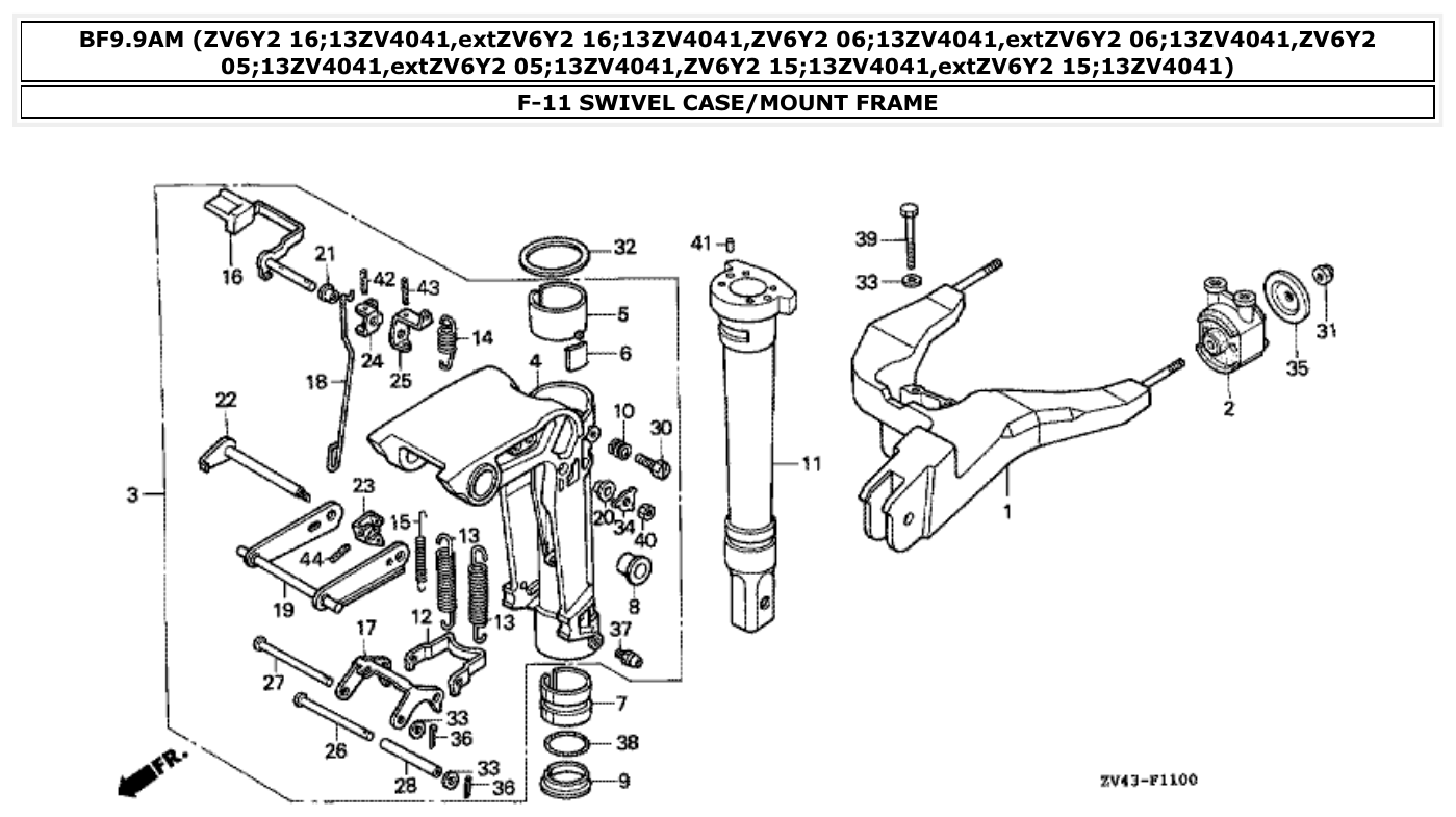 Honda BF9.9AM SWIVEL CASE/MOUNT FRAME parts diagram