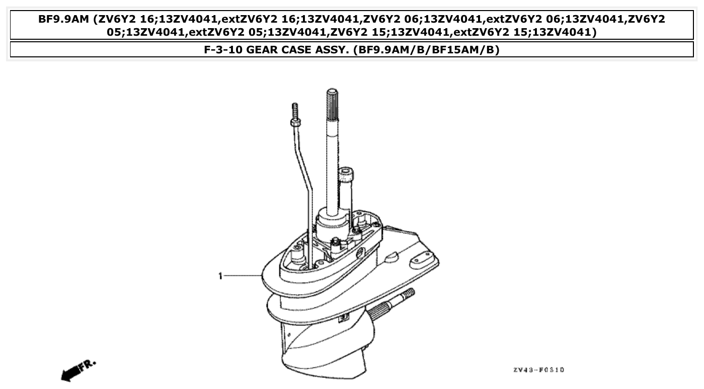 Honda BF9.9AM GEAR CASE ASSY. (BF9.9AM/B/BF15AM/B) parts diagram