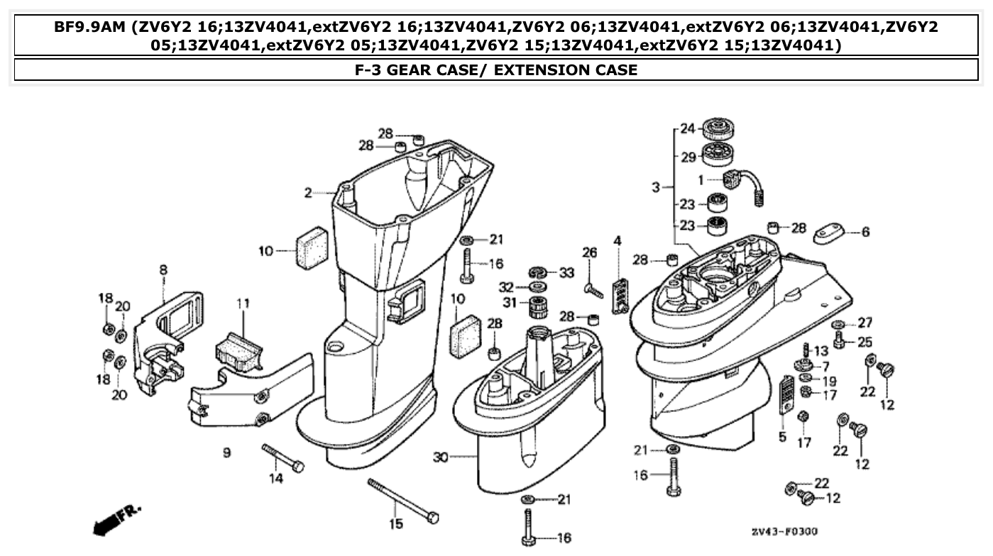 Honda BF9.9AM GEAR CASE/ EXTENSION CASE parts diagram