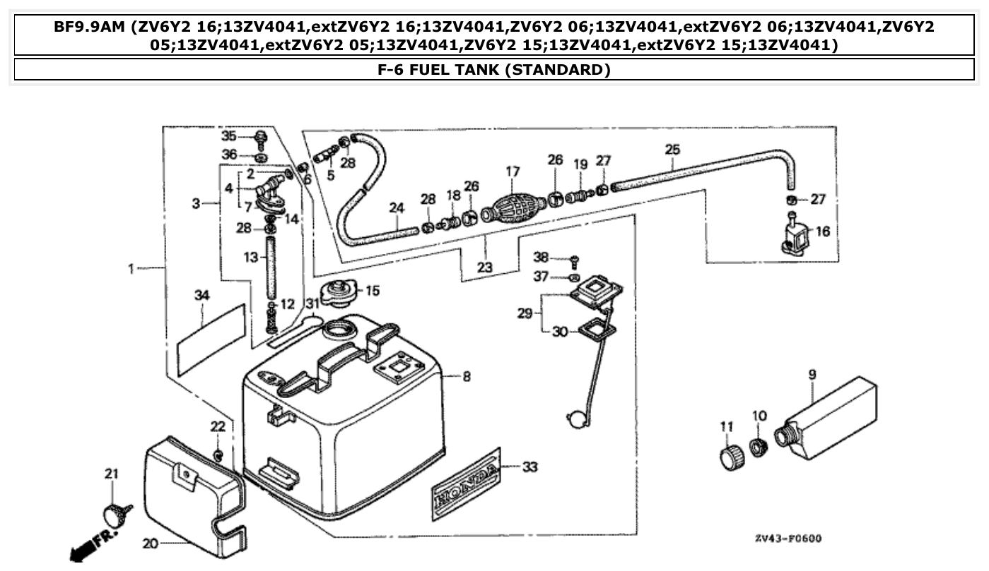 Honda BF9.9AM FUEL TANK (STANDARD) parts diagram