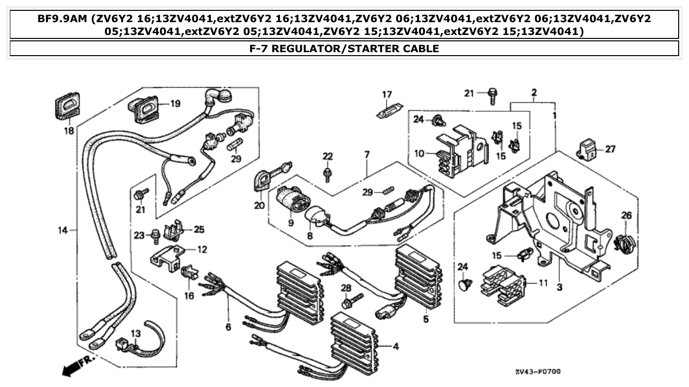 Honda BF9.9AM REGULATOR/STARTER CABLE parts diagram