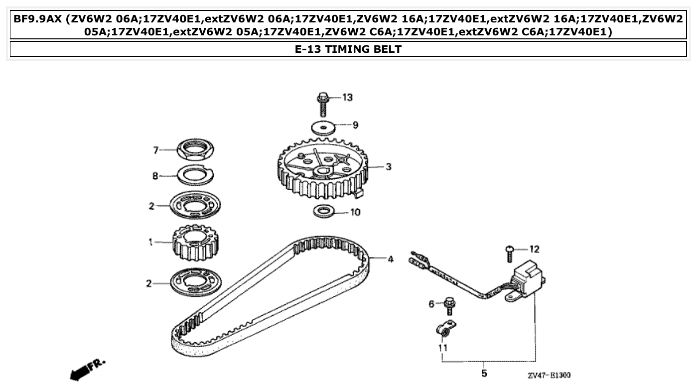 Honda BF9.9AX TIMING BELT parts diagram