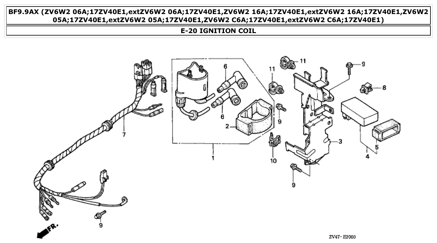 Honda BF9.9AX IGNITION COIL parts diagram