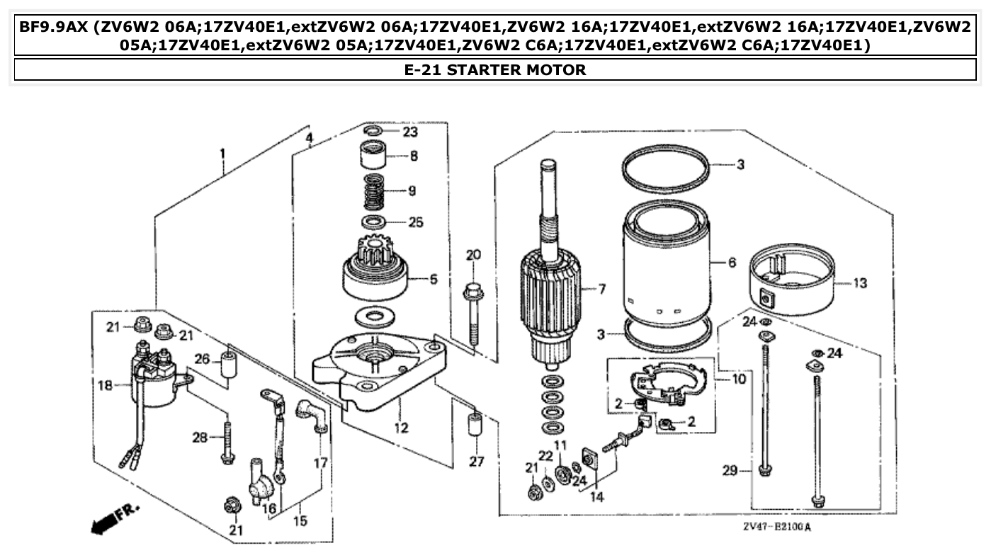 Honda BF9.9AX STARTER MOTOR parts diagram
