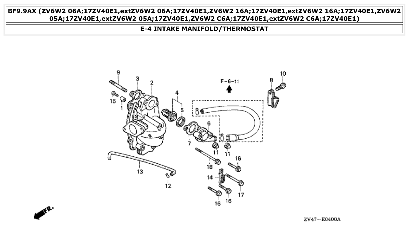 Honda BF9.9AX INTAKE MANIFOLD/THERMOSTAT parts diagram