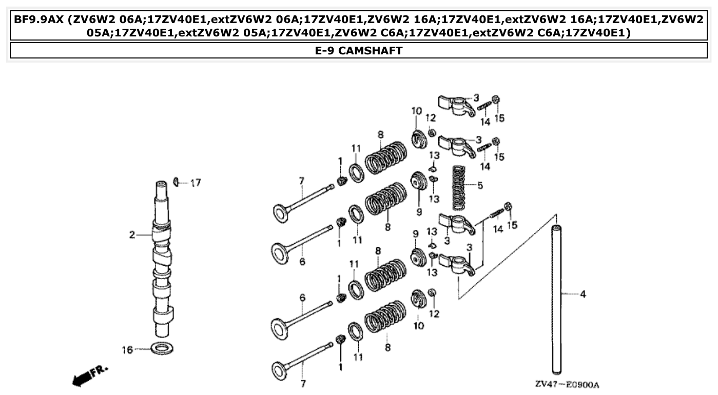 Honda BF9.9AX CAMSHAFT parts diagram