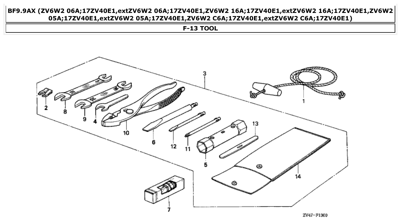 Honda BF9.9AX TOOL parts diagram