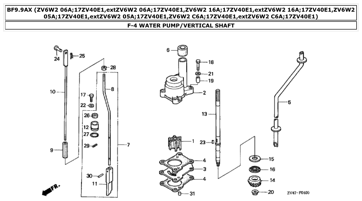 Honda BF9.9AX WATER PUMP/VERTICAL SHAFT parts diagram