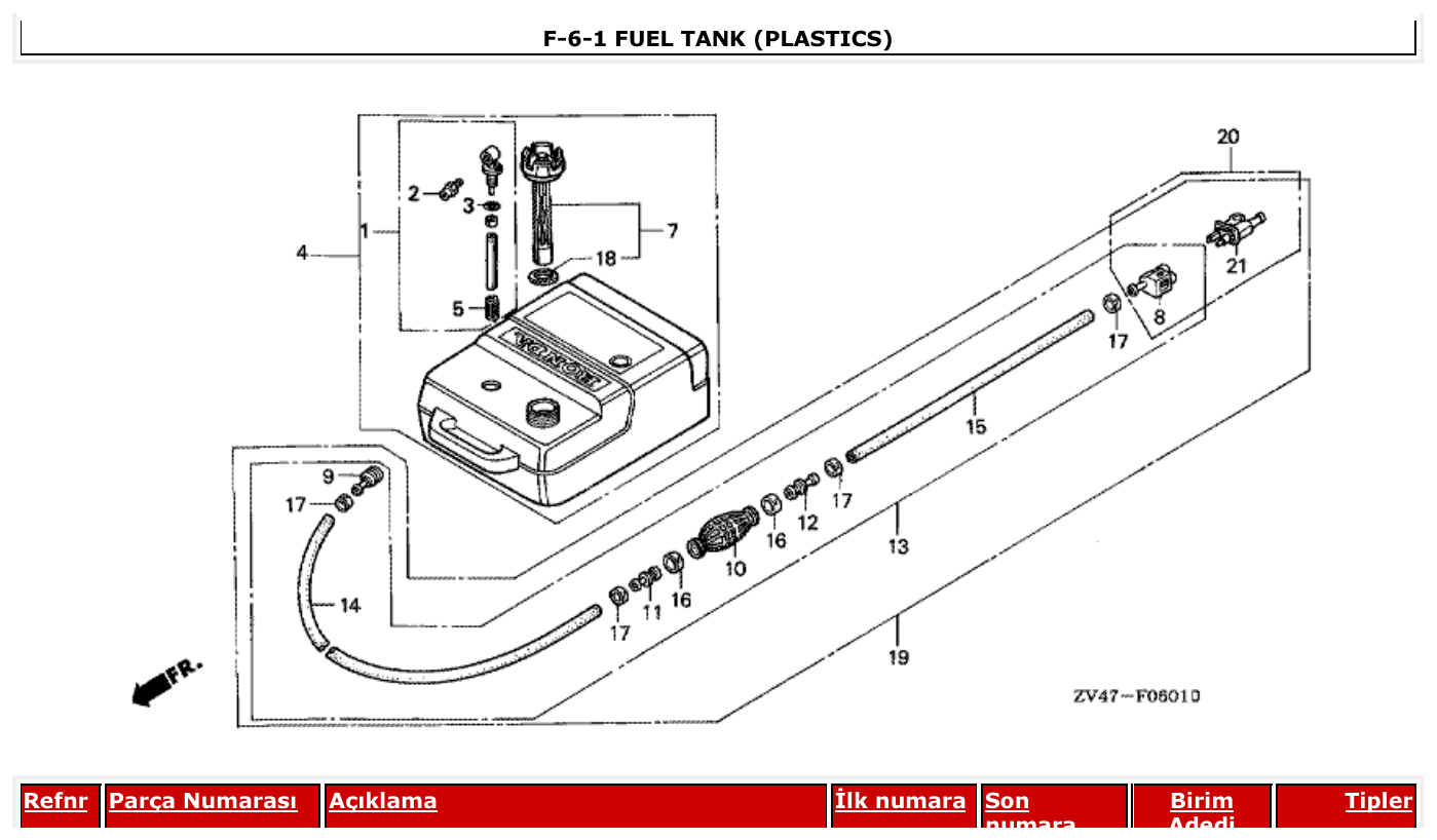 Honda BF9.9AX FUEL TANK (PLASTICS) parts diagram