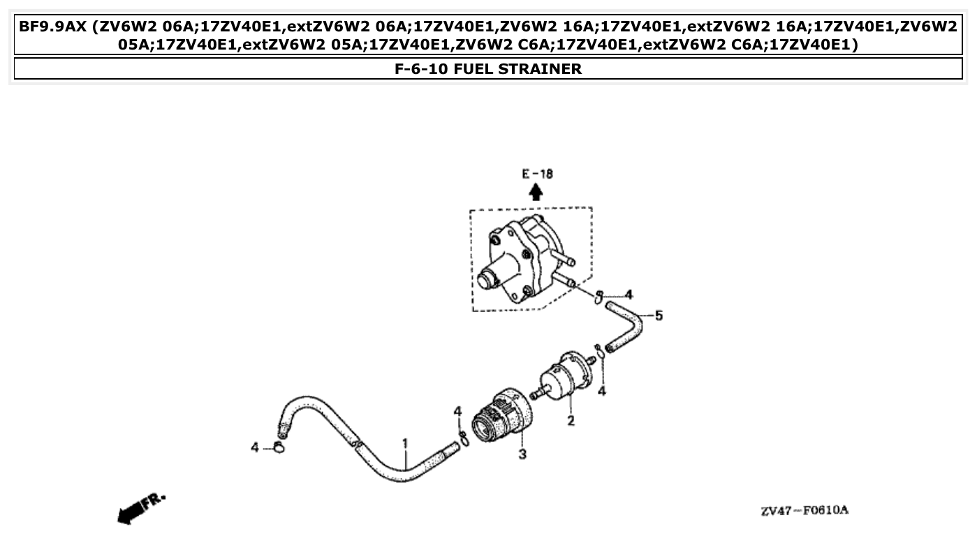 Honda BF9.9AX FUEL STRAINER parts diagram