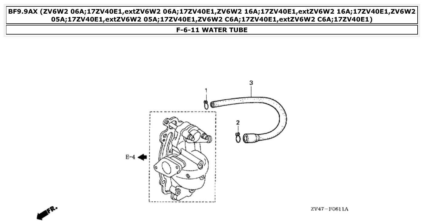 Honda BF9.9AX WATER TUBE parts diagram