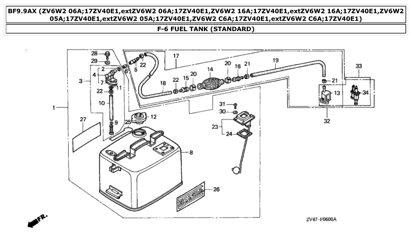 Honda BF9.9AX FUEL TANK (STANDARD) parts diagram