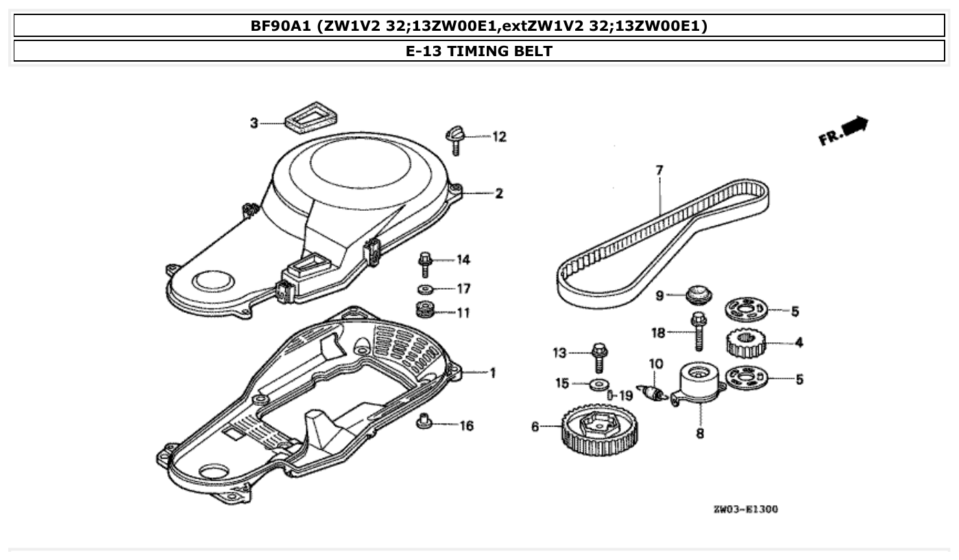Honda BF90A1 TIMING BELT parts diagram