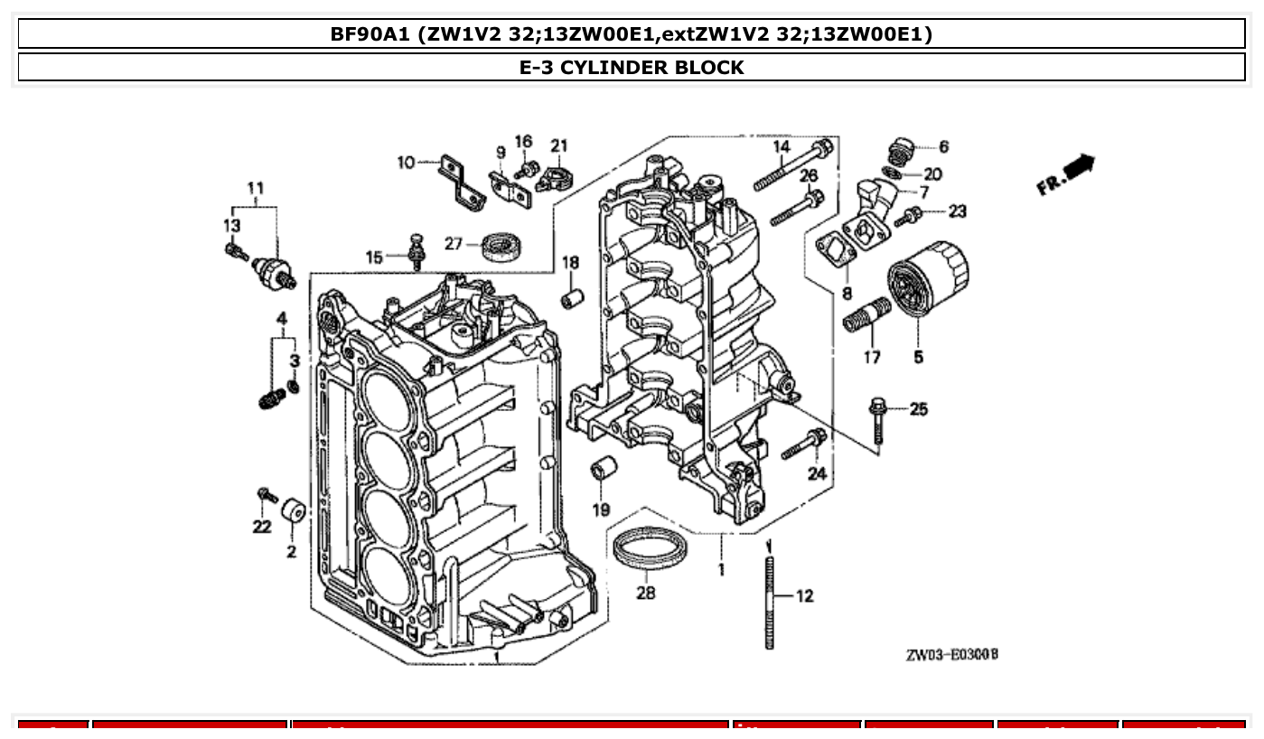 Honda BF90A1 CYLINDER BLOCK parts diagram