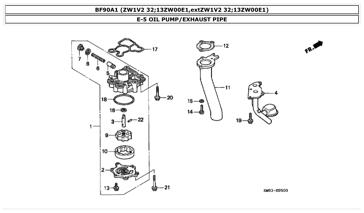 Honda BF90A1 OIL PUMP/EXHAUST PIPE parts diagram