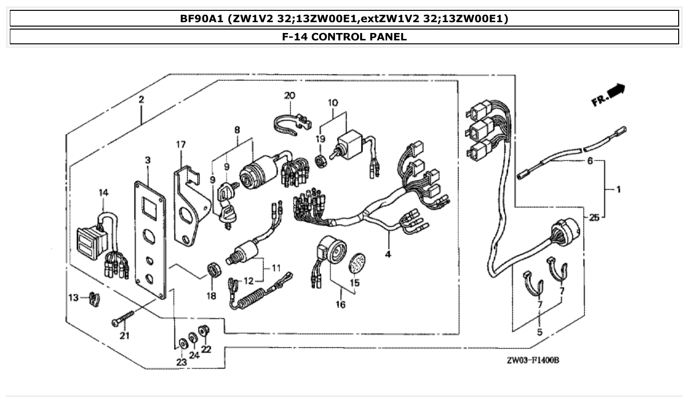 Honda BF90A1 CONTROL PANEL parts diagram