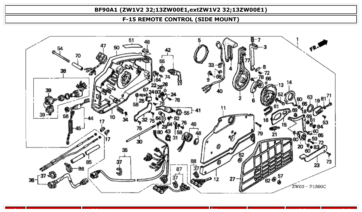 Honda BF90A1 REMOTE CONTROL (SIDE MOUNT) parts diagram