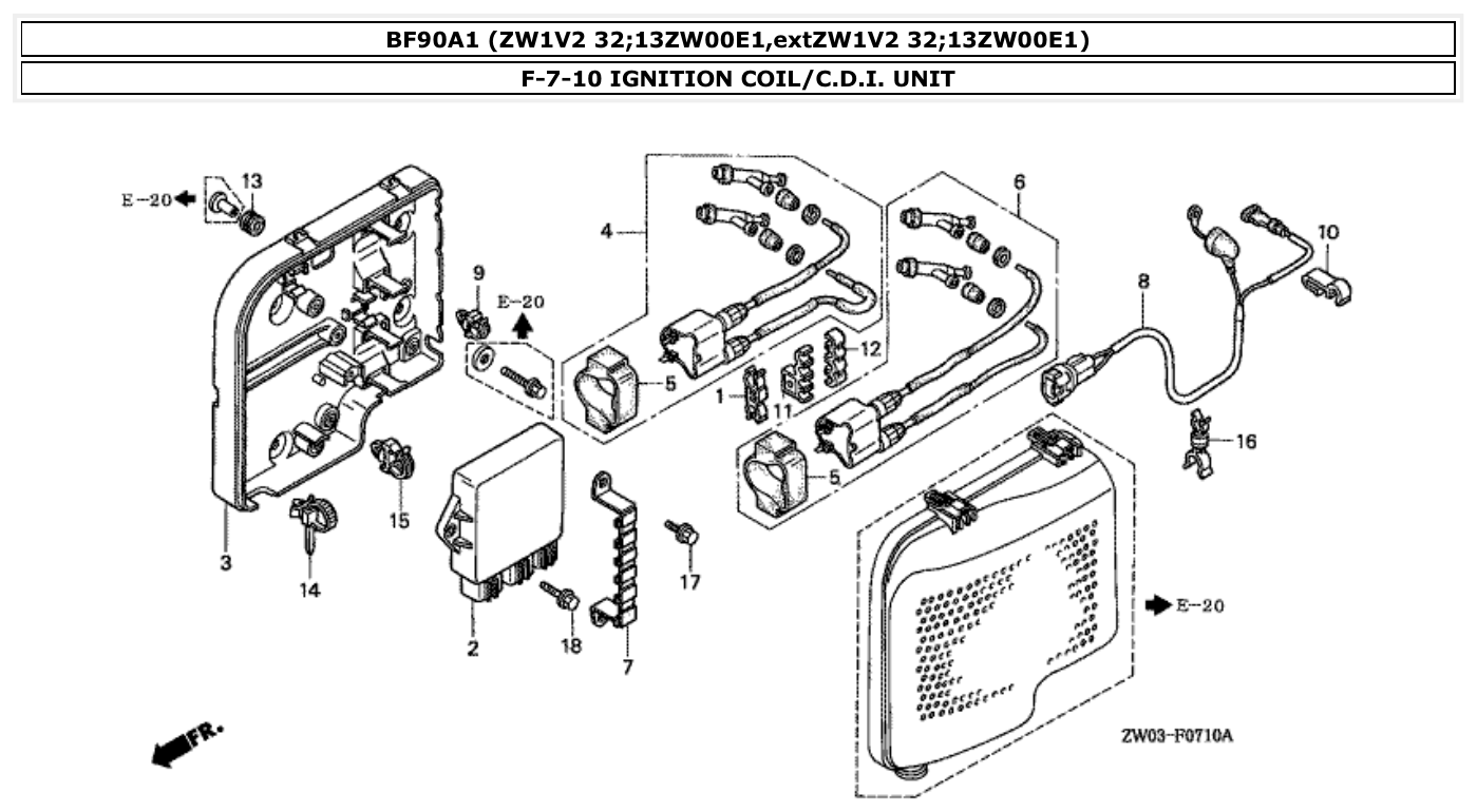 Honda BF90A1 IGNITION COIL/C.D.I. UNIT parts diagram
