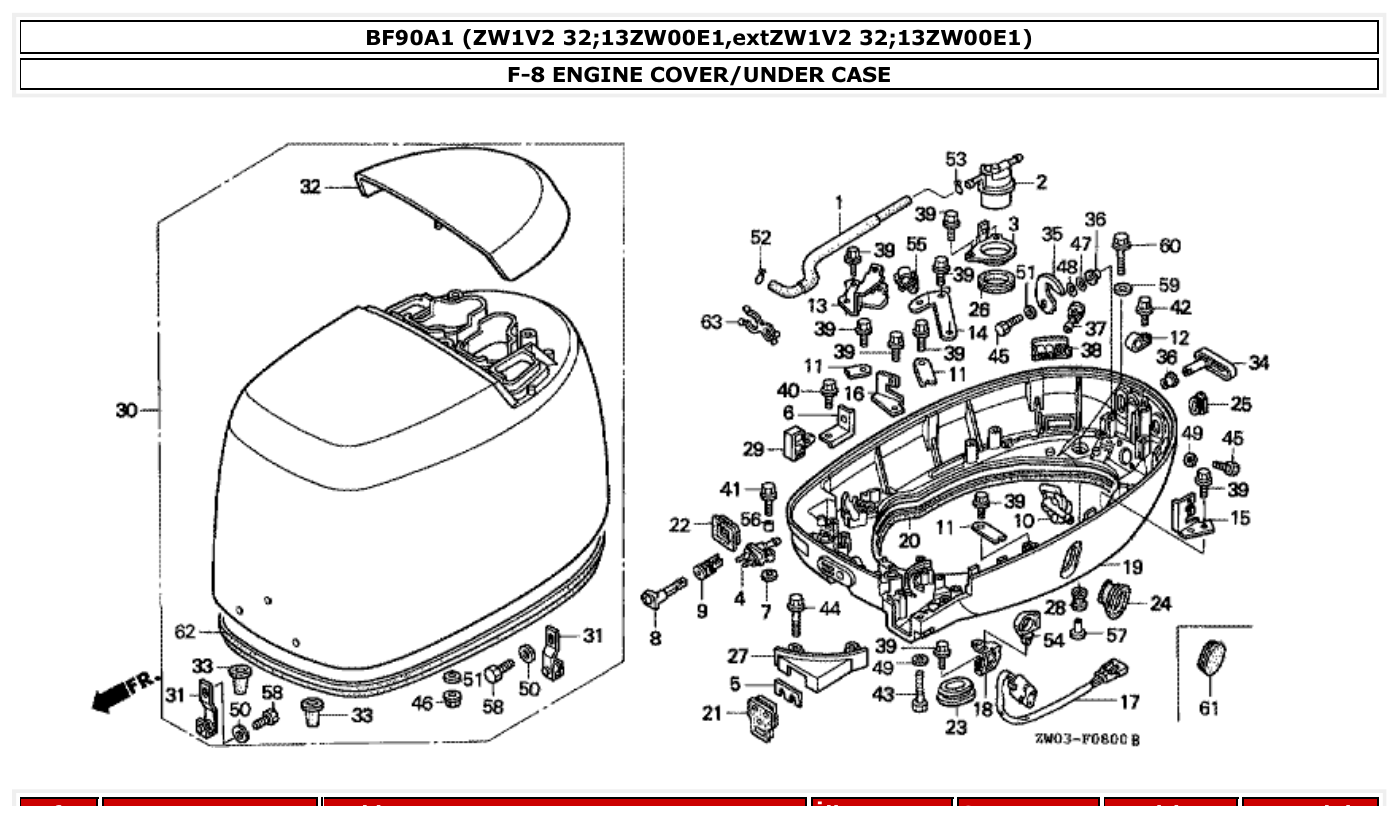Honda BF90A1 ENGINE COVER/UNDER CASE parts diagram