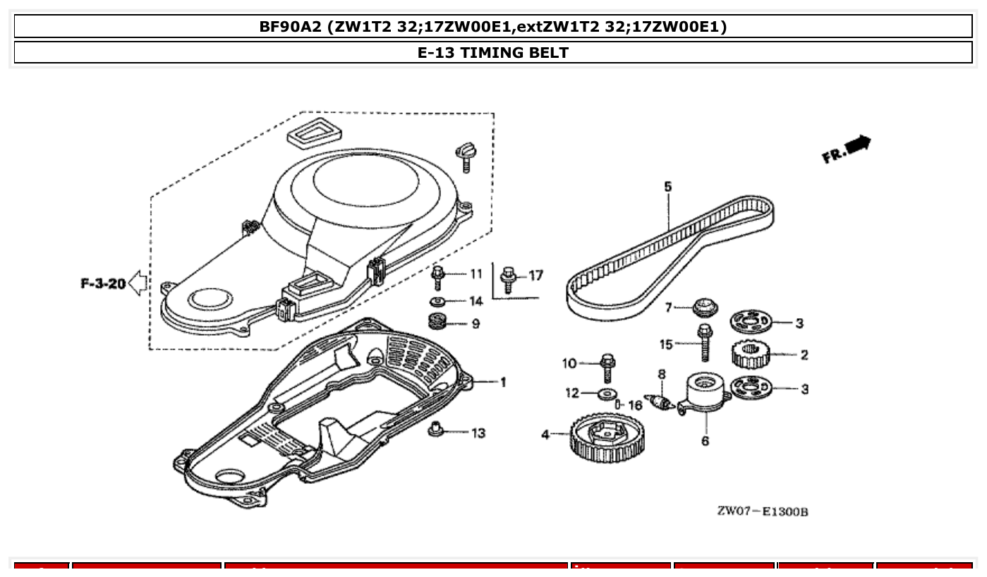 Honda BF90A2 TIMING BELT parts diagram