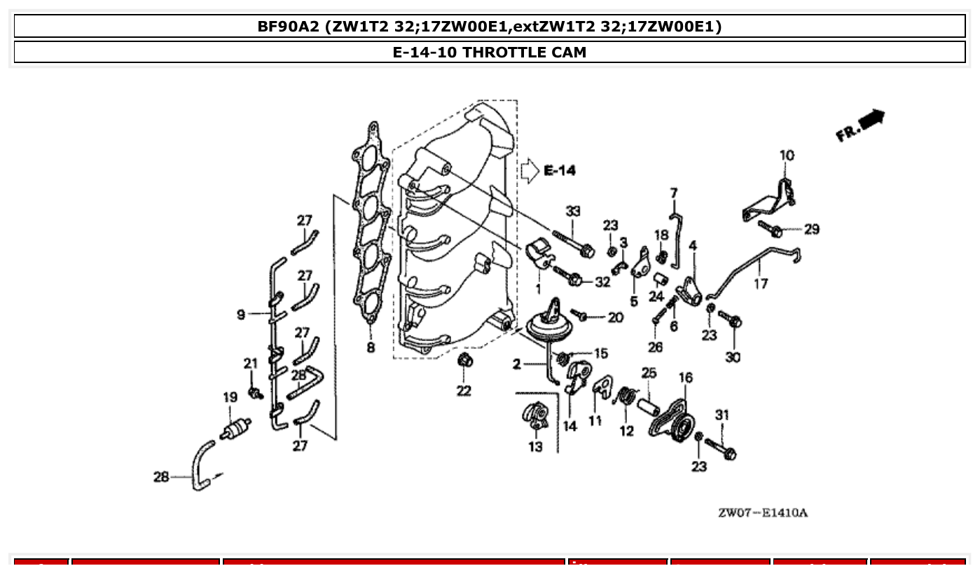 Honda BF90A2 THROTTLE CAM parts diagram