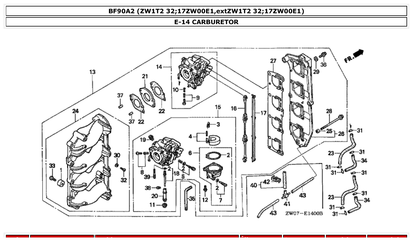 Honda BF90A2 CARBURETOR parts diagram