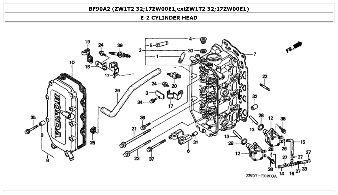 Honda BF90A2 CYLINDER HEAD parts diagram